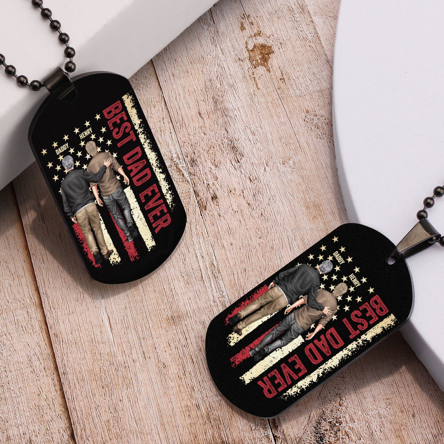 Dad And Son Walking - Personalized Dog Tag Necklace