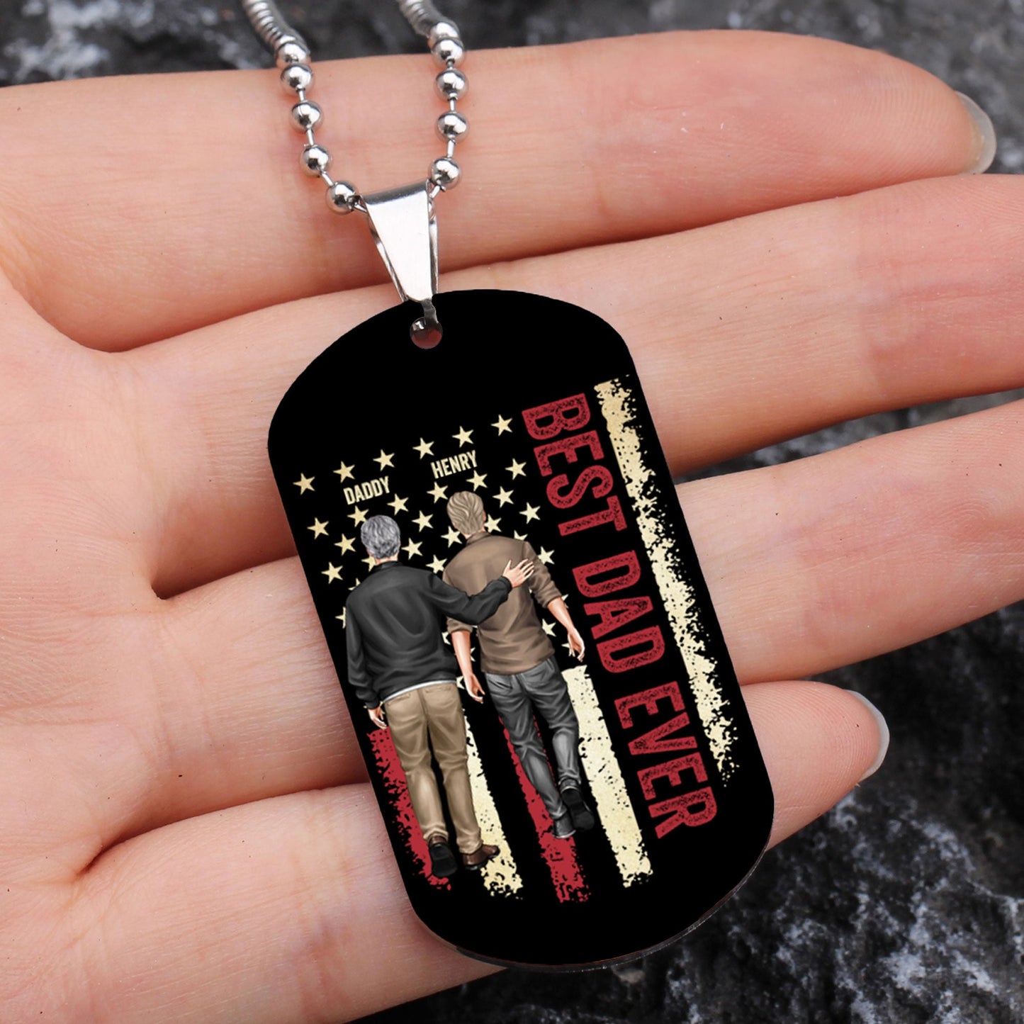 Dad And Son Walking - Personalized Dog Tag Necklace