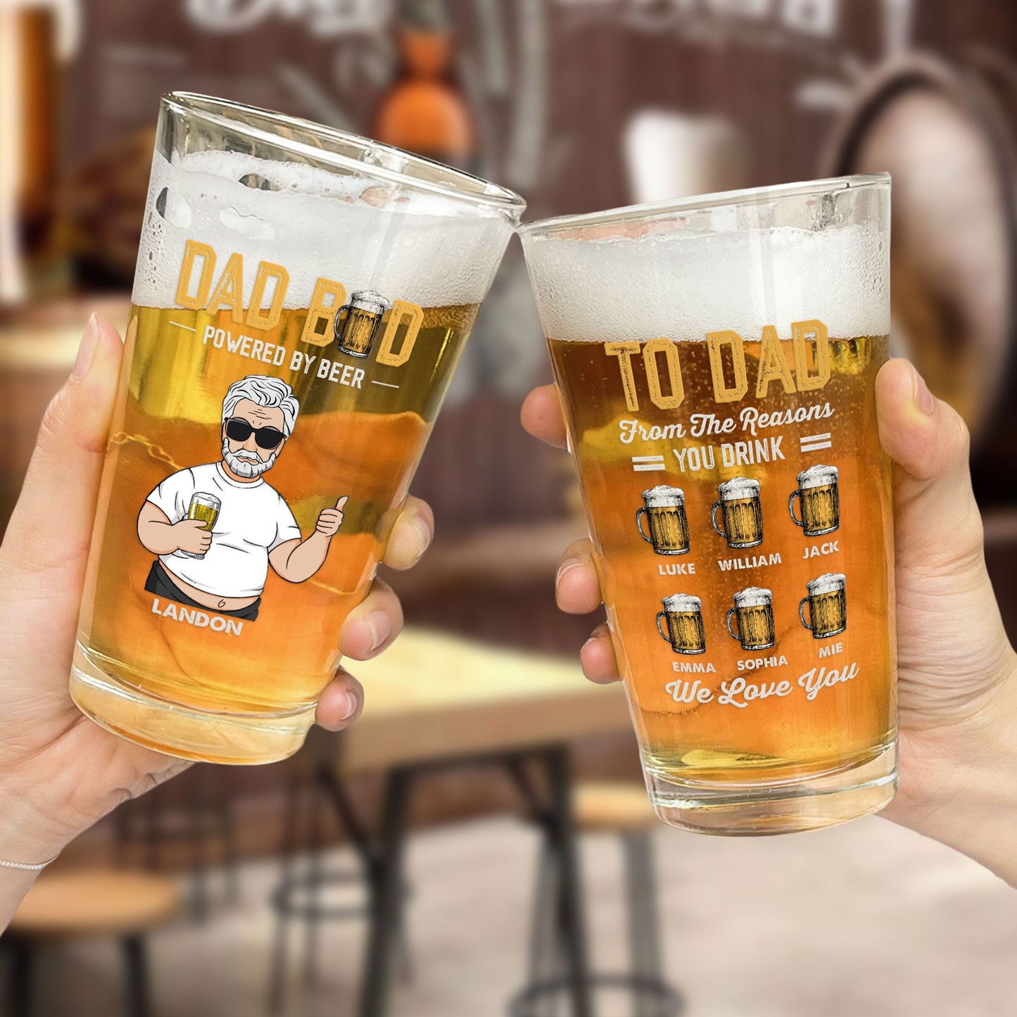 Dad Bod Powered By Beer - Personalized Beer Glass