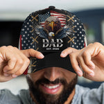 Dad Est American Flag Rustic With Kids' Names - Personalized Classic Cap