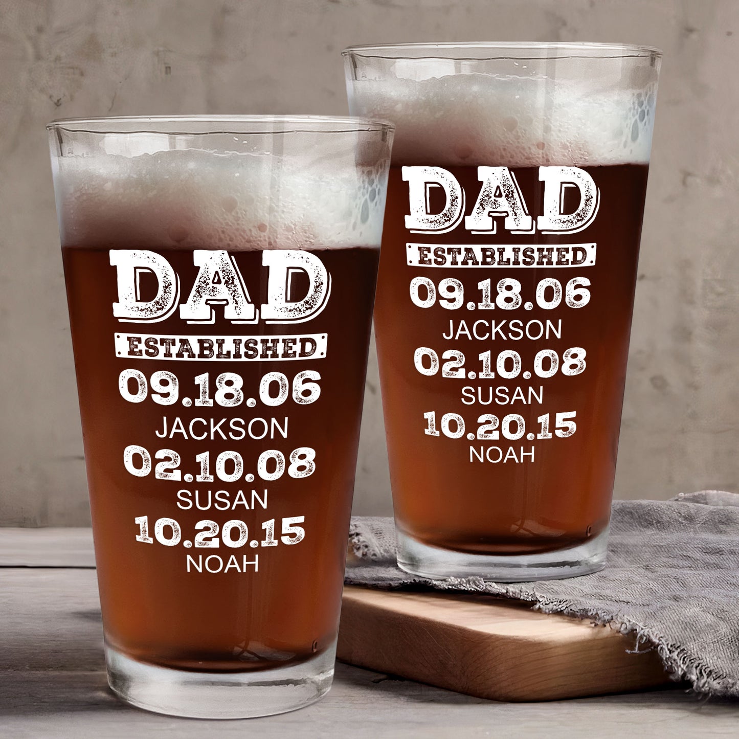 Dad Established Custom Name Father's Day Gift - Personalized Beer Glass
