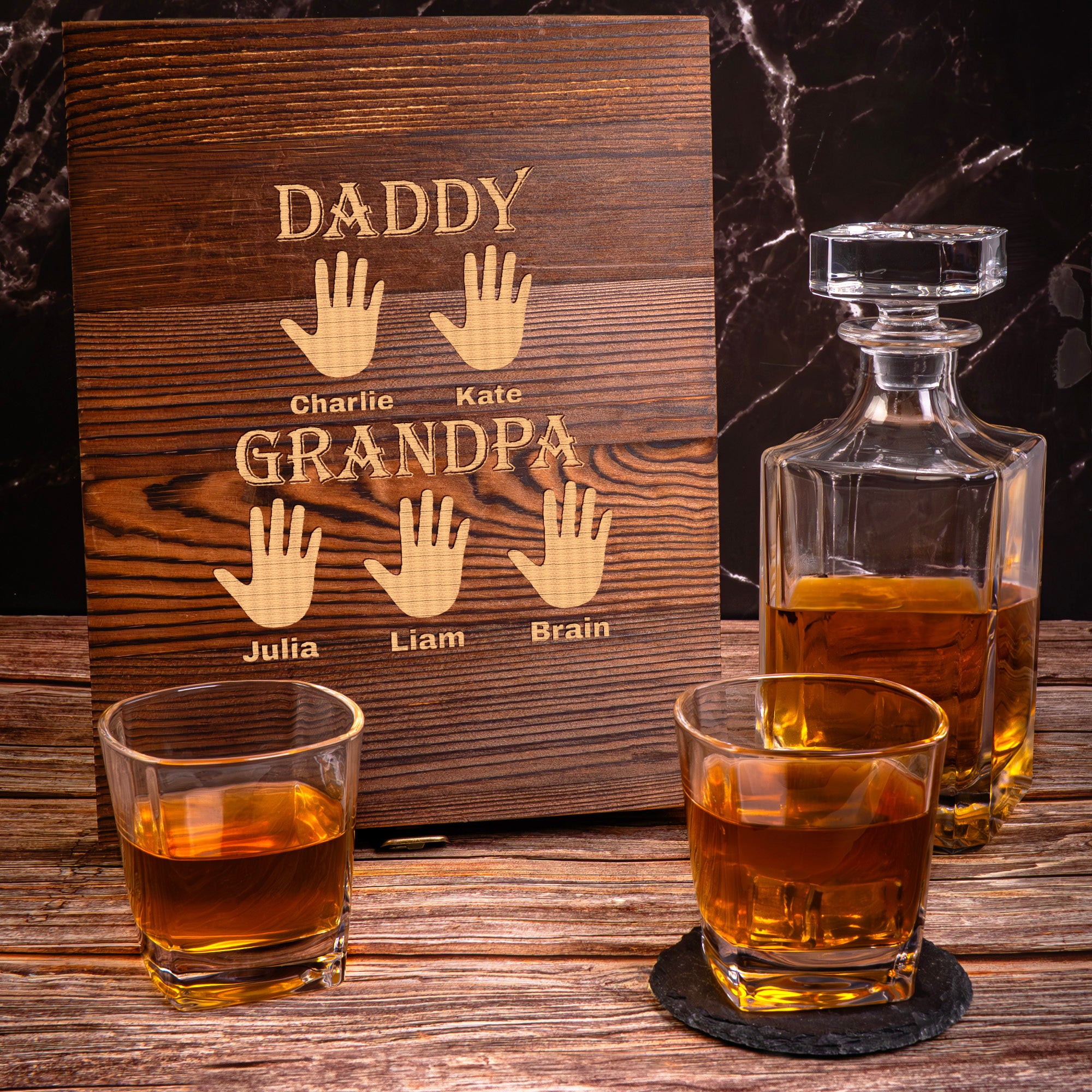 Dad Grandpa Promoted - Father's Day Gifts Set - Personalized Whiskey Decanter Set