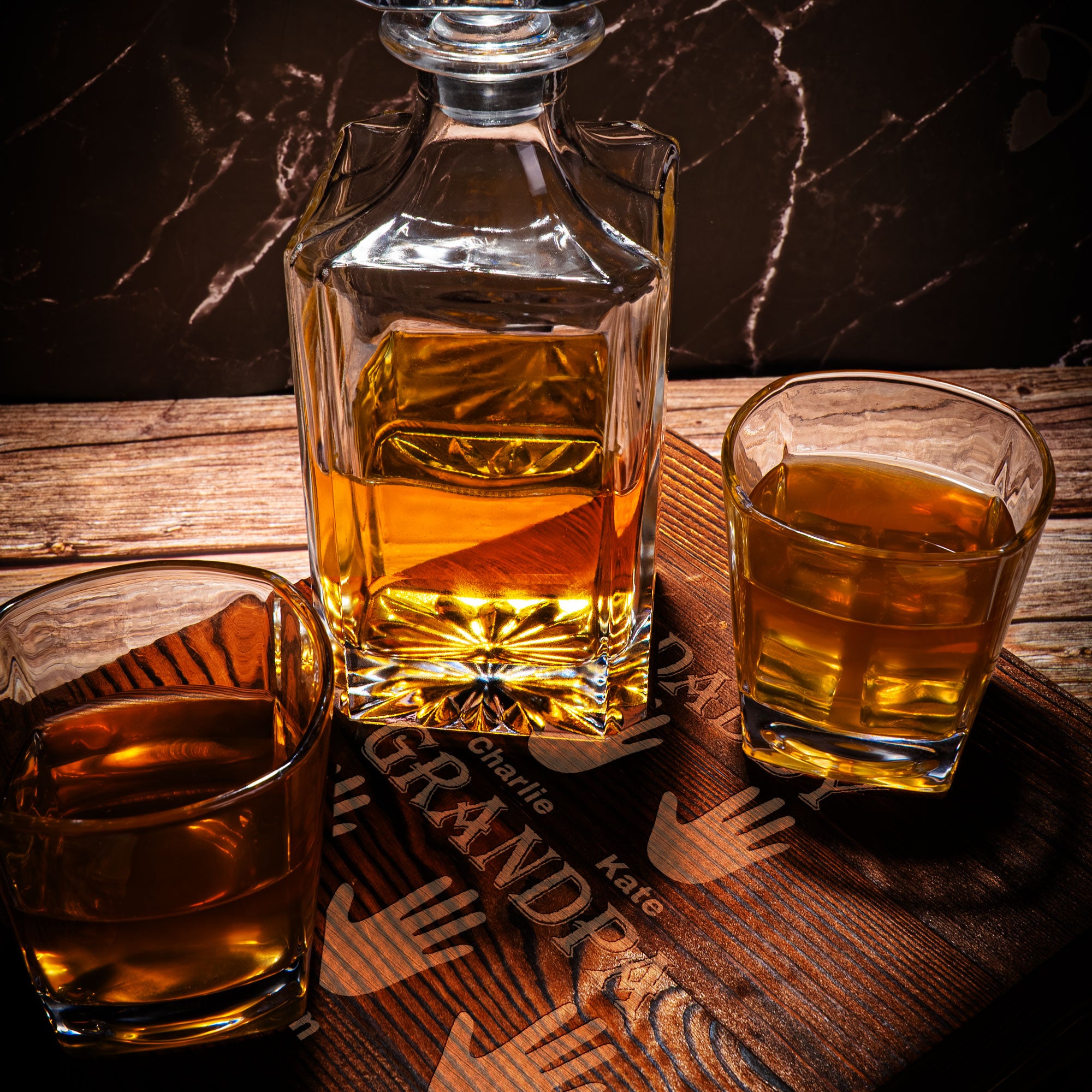 Dad Grandpa Promoted - Father's Day Gifts Set - Personalized Whiskey Decanter Set