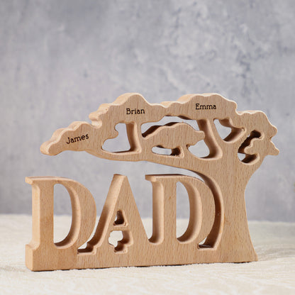 Dad Grandpa Tree Custom-Engraved Names - Personalized Wood Carving Plaque