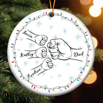 Dad Hand Bump Kid Name Christmas Light - Personalized Two-Sided Ceramic Ornament