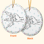 Dad Hand Bump Kid Name Christmas Light - Personalized Ceramic Ornament