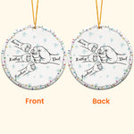 Dad Hand Bump Kid Name Christmas Light - Personalized Ceramic Ornament