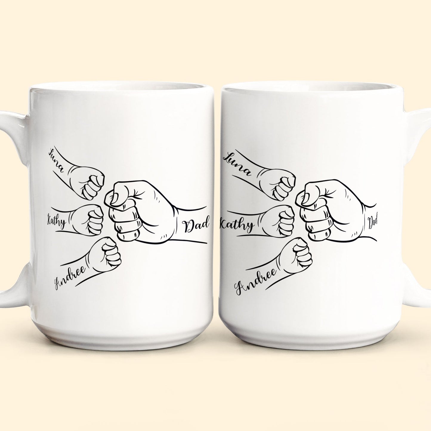 Dad Hand Bumps Custom Kids' Names - Personalized Mug