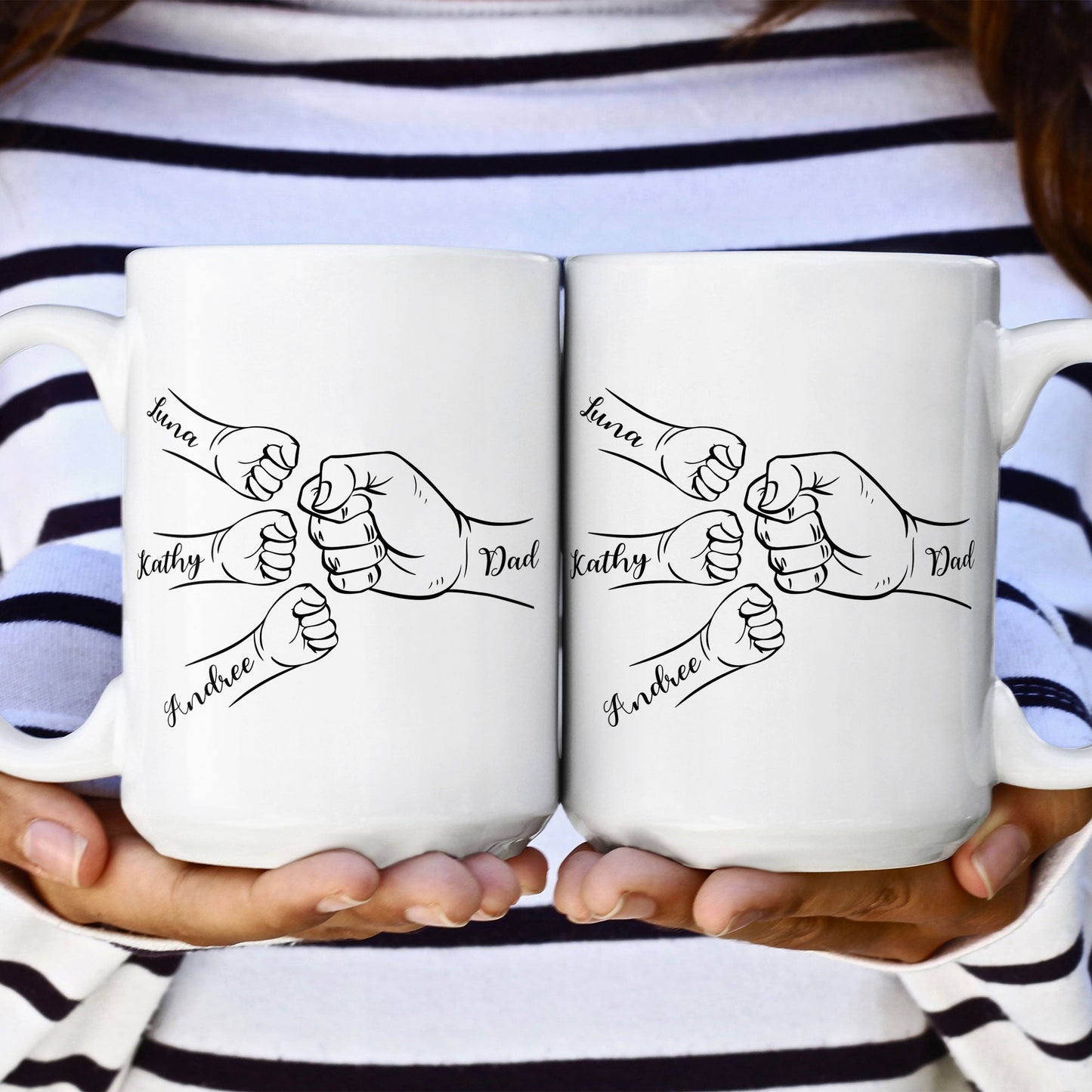 Dad Hand Bumps Custom Kids' Names - Personalized Mug