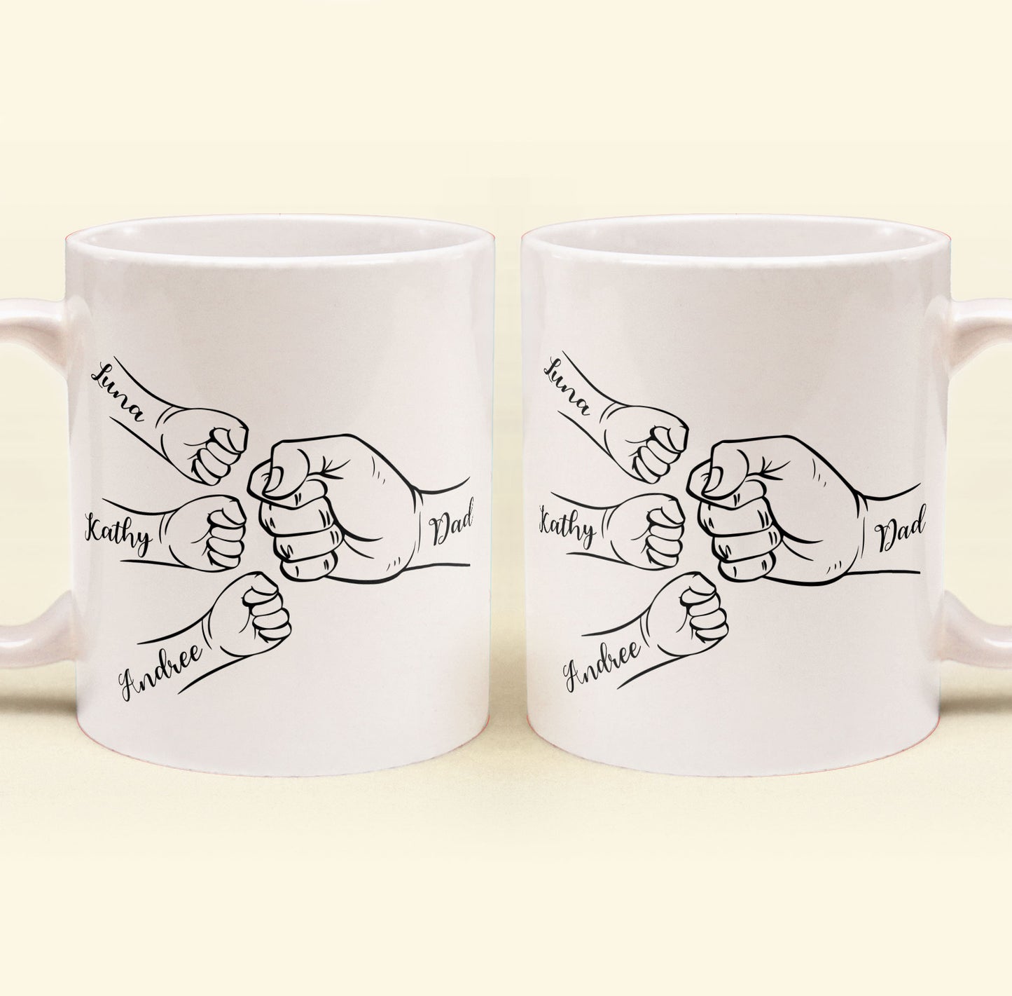 Dad Hand Bumps Custom Kids' Names - Personalized Mug