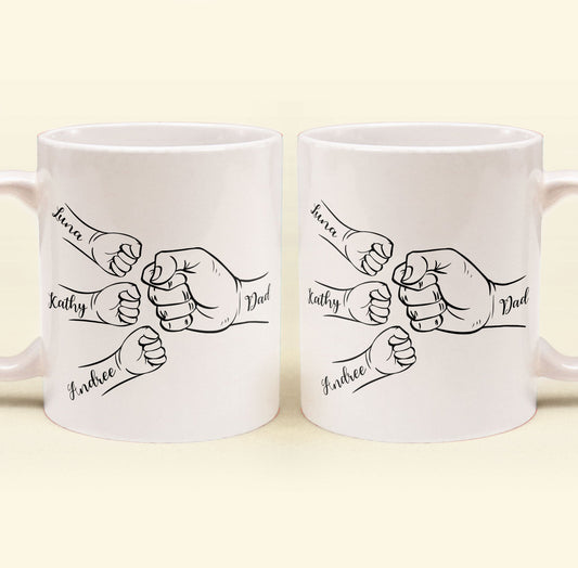 Dad Hand Bumps Custom Kids' Names - Personalized Mug