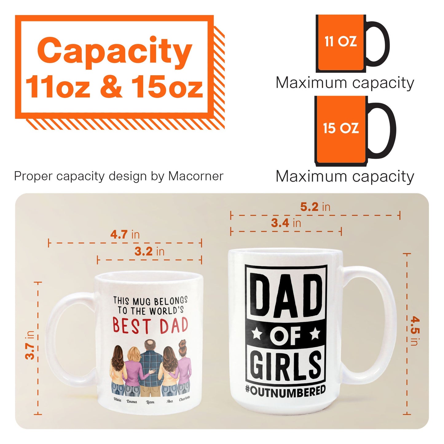 Dad Of Girls #Outnumbered - Personalized Mug - Christmas Birthday Gift For Dad - From Son, Daughter