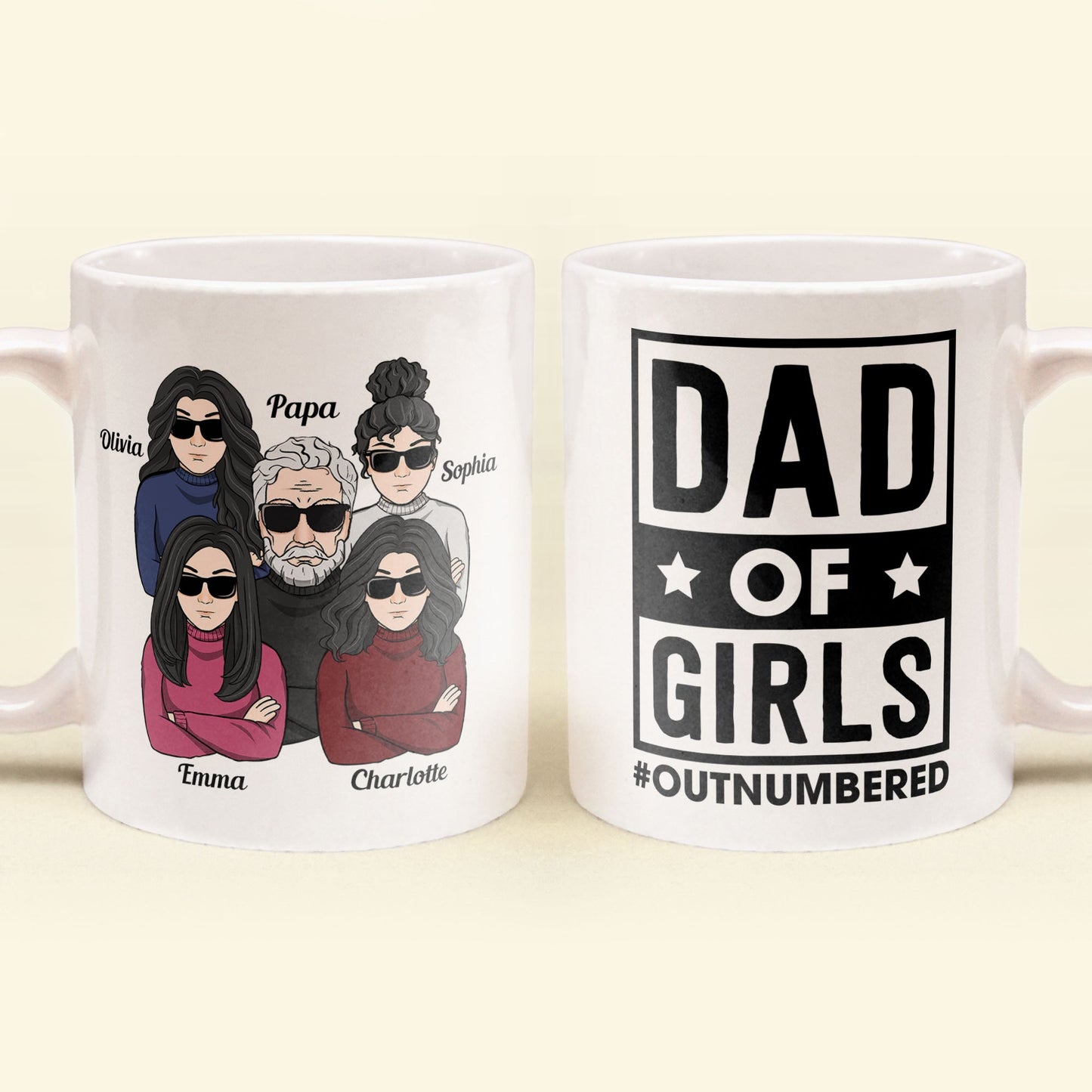 Dad Of Girls #Outnumbered - Personalized Mug - Birthday, Christmas Gift For Father, Daddy, Dad, Girl Dad