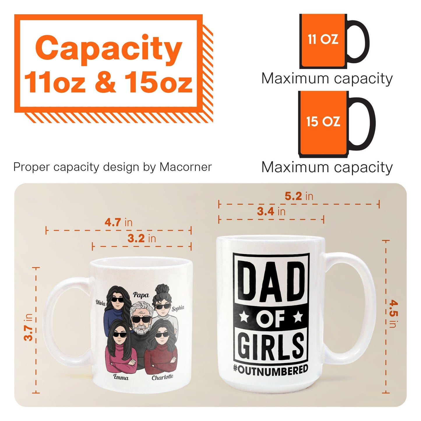 Dad Of Girls #Outnumbered - Personalized Mug - Birthday, Christmas Gift For Father, Daddy, Dad, Girl Dad