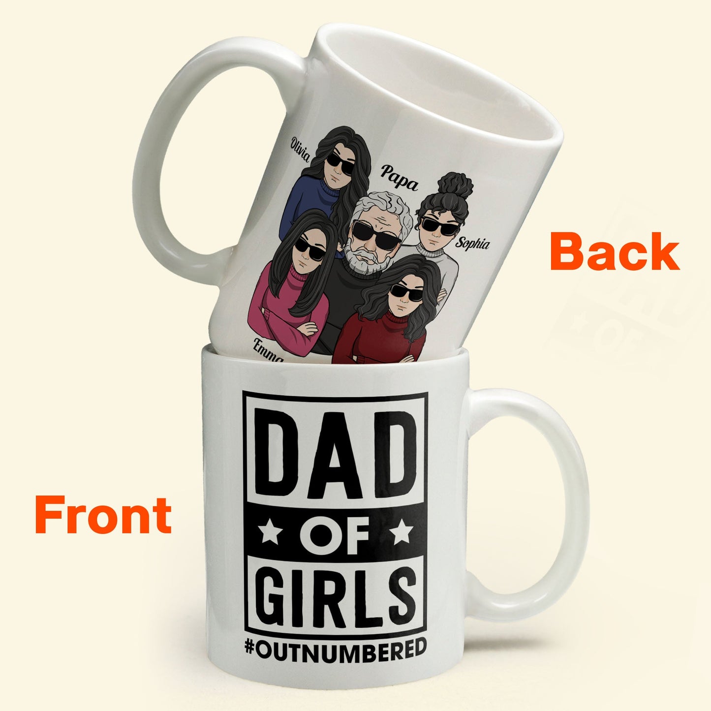 Dad Of Girls #Outnumbered - Personalized Mug - Birthday, Christmas Gift For Father, Daddy, Dad, Girl Dad