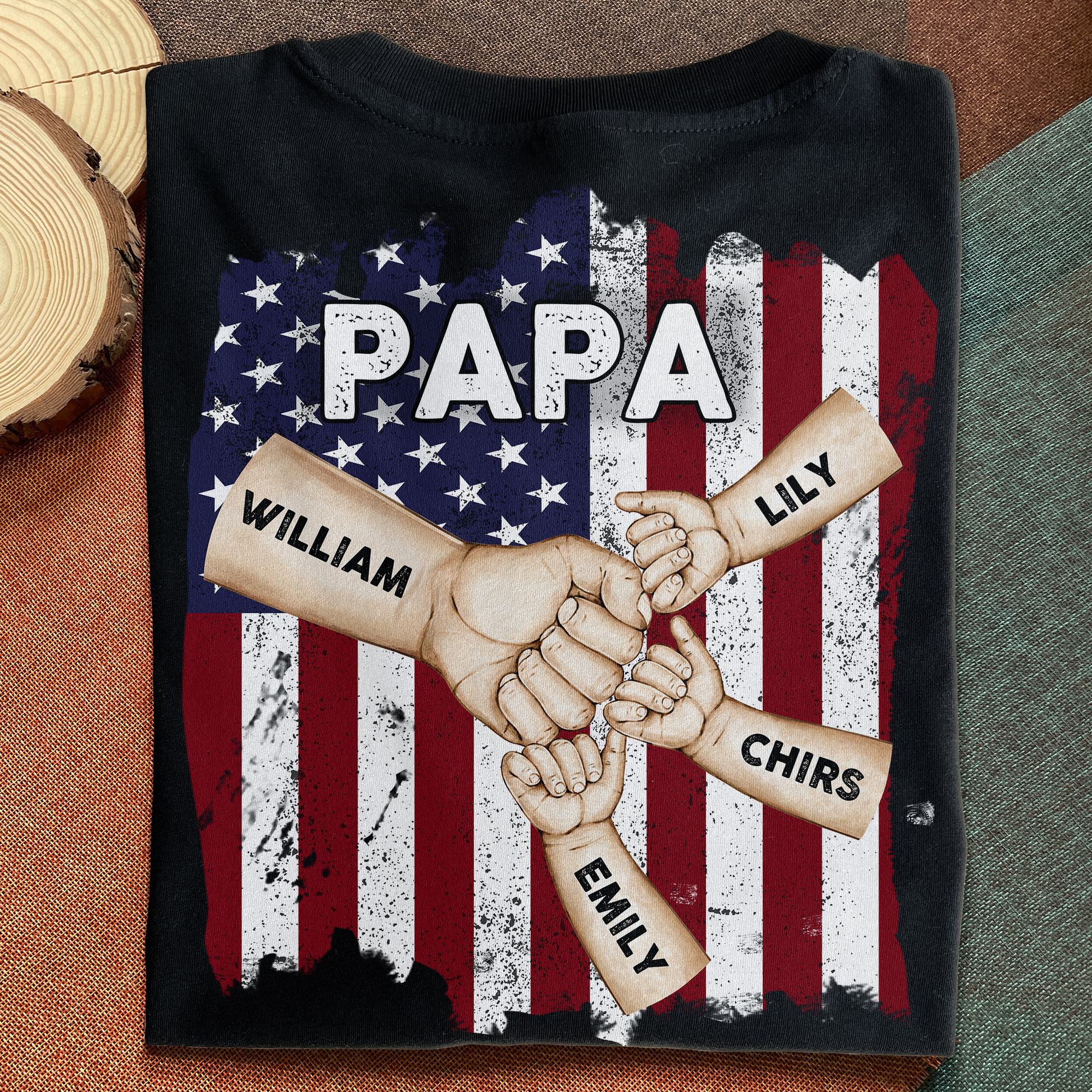 Dad Papa Hand Bump 4th Of July American Flag - Personalized Shirt