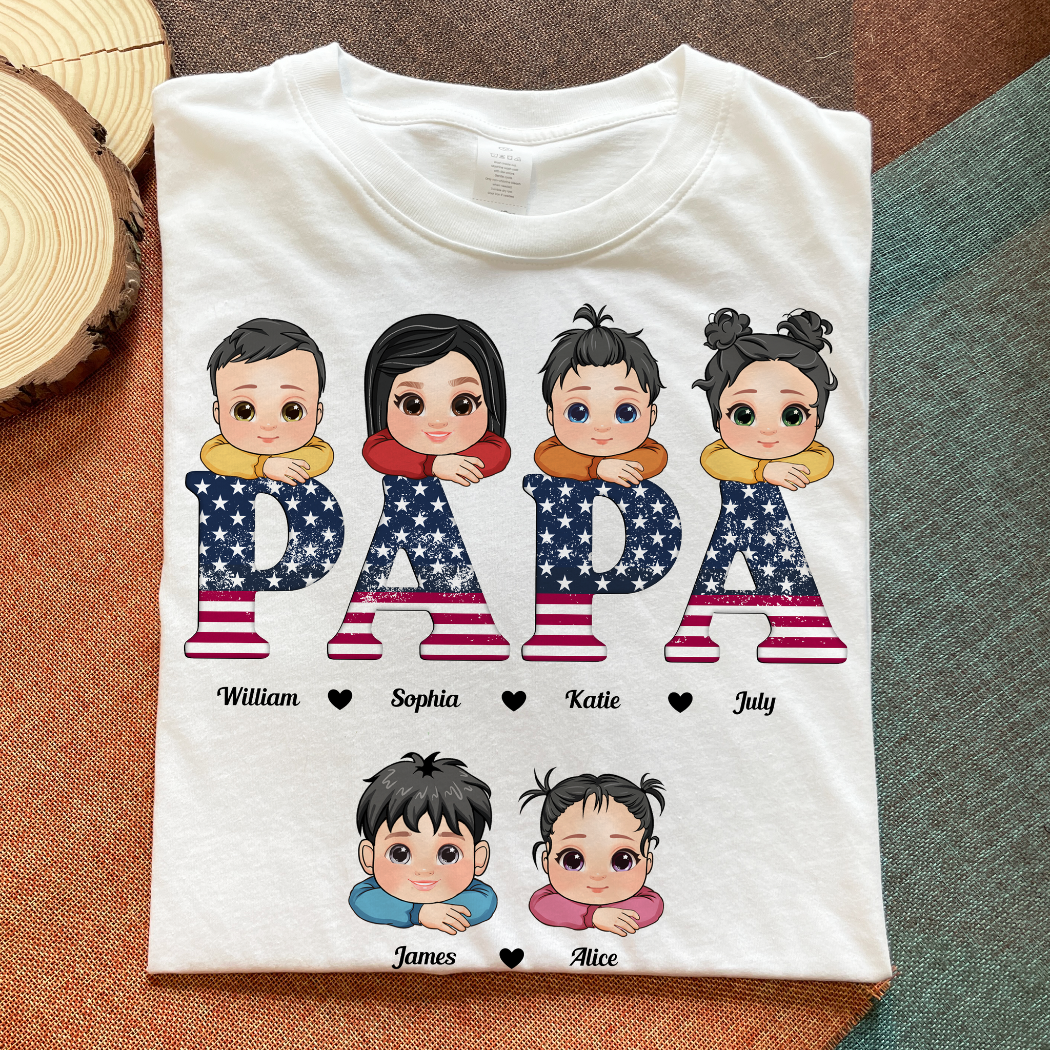 Dad Papa Vintage American Flag Happy 4th Of July - Personalized Shirt