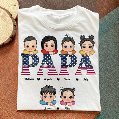 Dad Papa Vintage American Flag Happy 4th Of July - Personalized Shirt