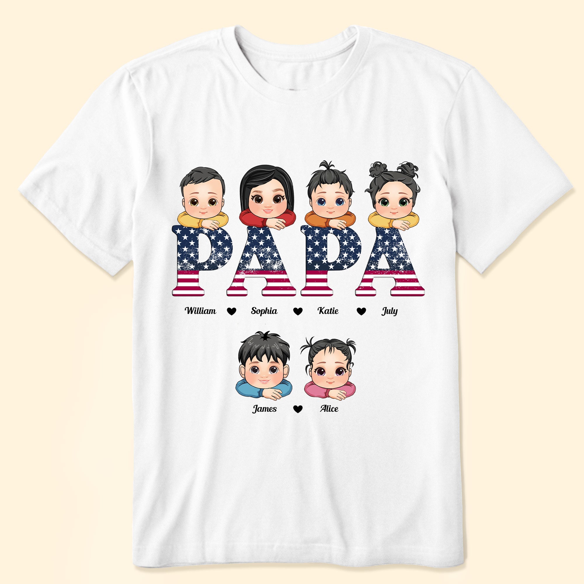Dad Papa Vintage American Flag Happy 4th Of July - Personalized Shirt