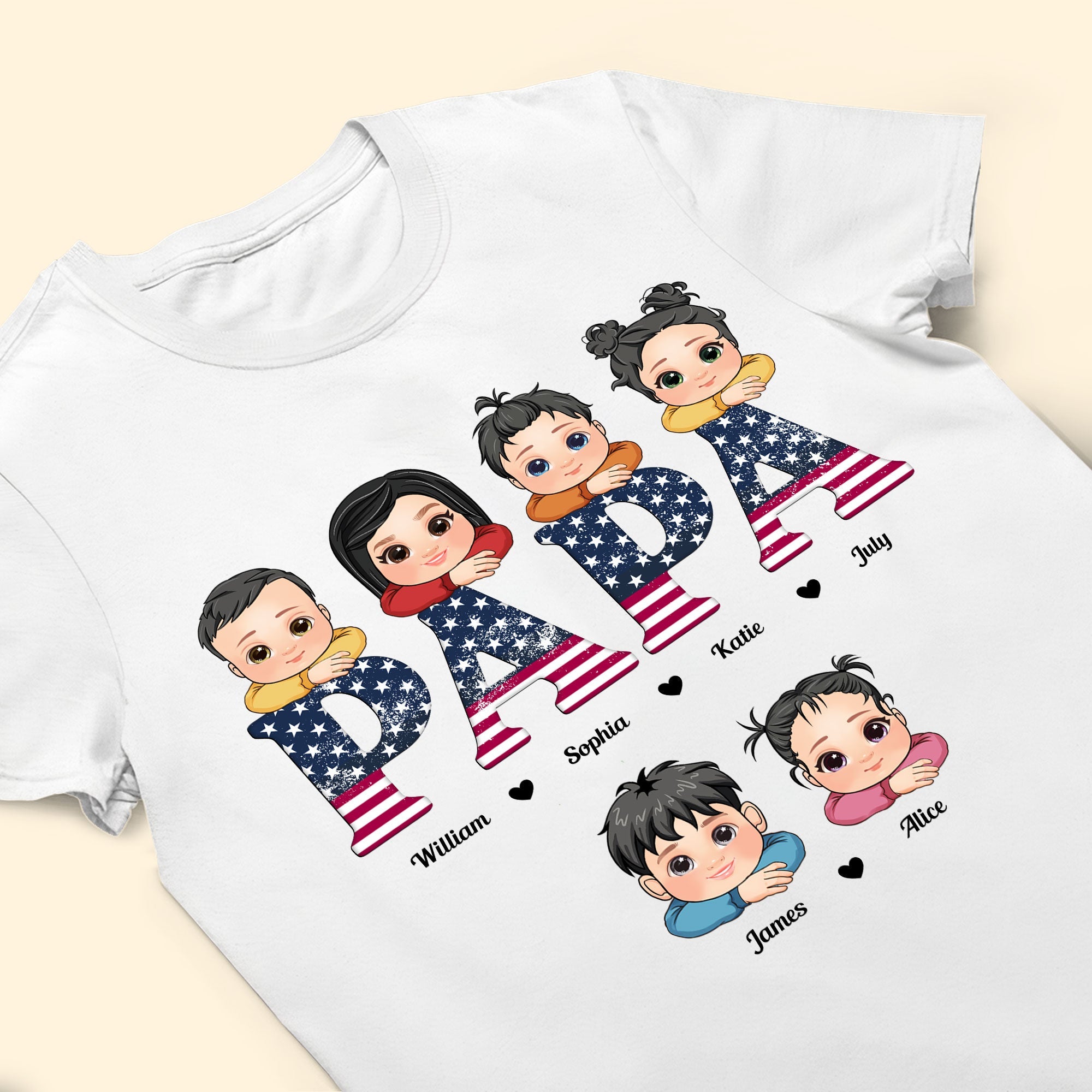 Dad Papa Vintage American Flag Happy 4th Of July - Personalized Shirt