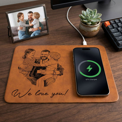 Dad Sketch Line Art Custom Photo Father's Day Gift For Dad, Husband - Personalized Charging Pad