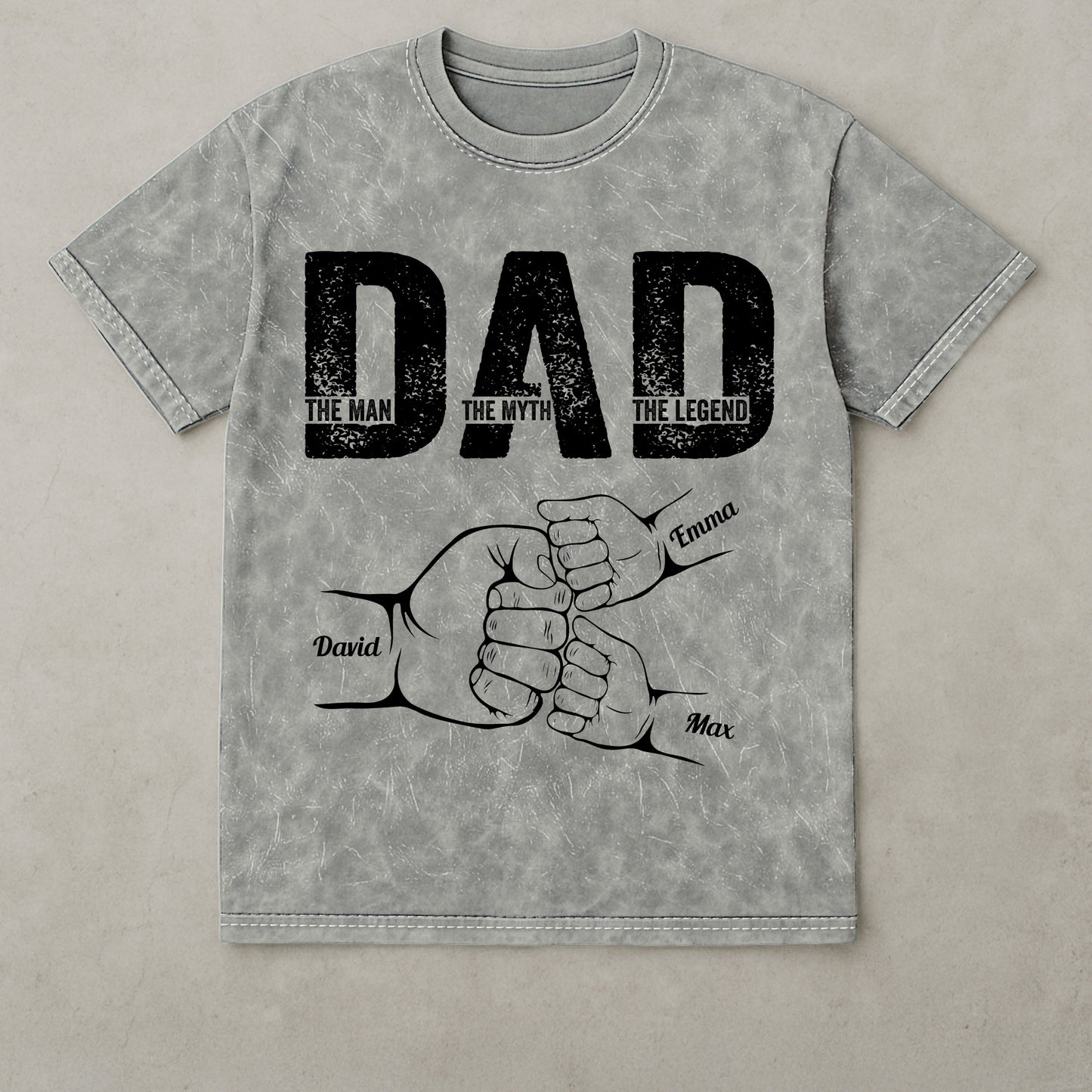 Dad The Man The Myth The Legend Fist Bump - Personalized Acid Wash T-Shirt