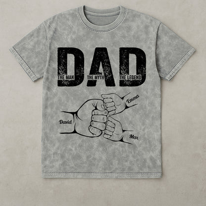 Dad The Man The Myth The Legend Fist Bump - Personalized Acid Wash T-Shirt