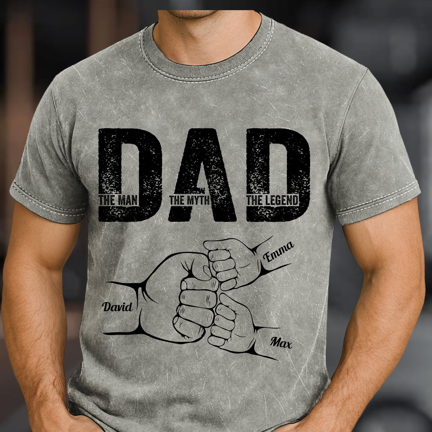 Dad The Man The Myth The Legend Fist Bump - Personalized Acid Wash T-Shirt