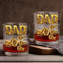 Dad The Man The Myth The Legend - Fist Bump With Kids Names - Personalized Whiskey Glass