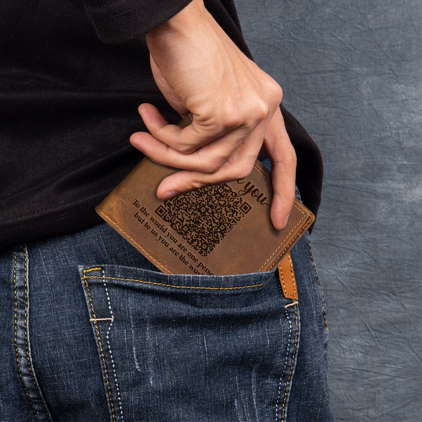 Dad To Us You Are The World - Personalized Leather Wallet