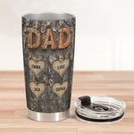 Dad With Kids' Names Wood Carved Printed - Personalized Tumbler Cup