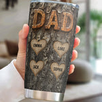Dad With Kids' Names Wood Carved Printed - Personalized Tumbler Cup