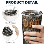 Dad With Kids' Names Wood Carved Printed - Personalized Tumbler Cup