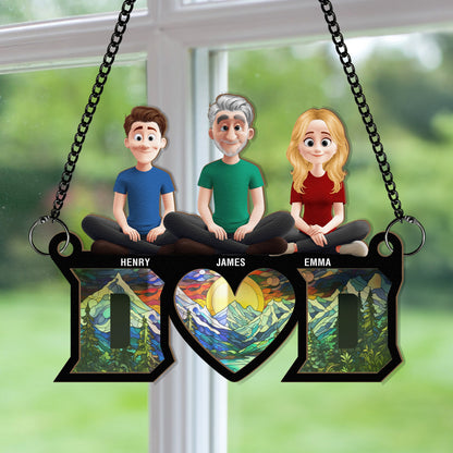 Dad & His Children Dad Gifts Ver 2 - Personalized Window Hanging Suncatcher Ornament