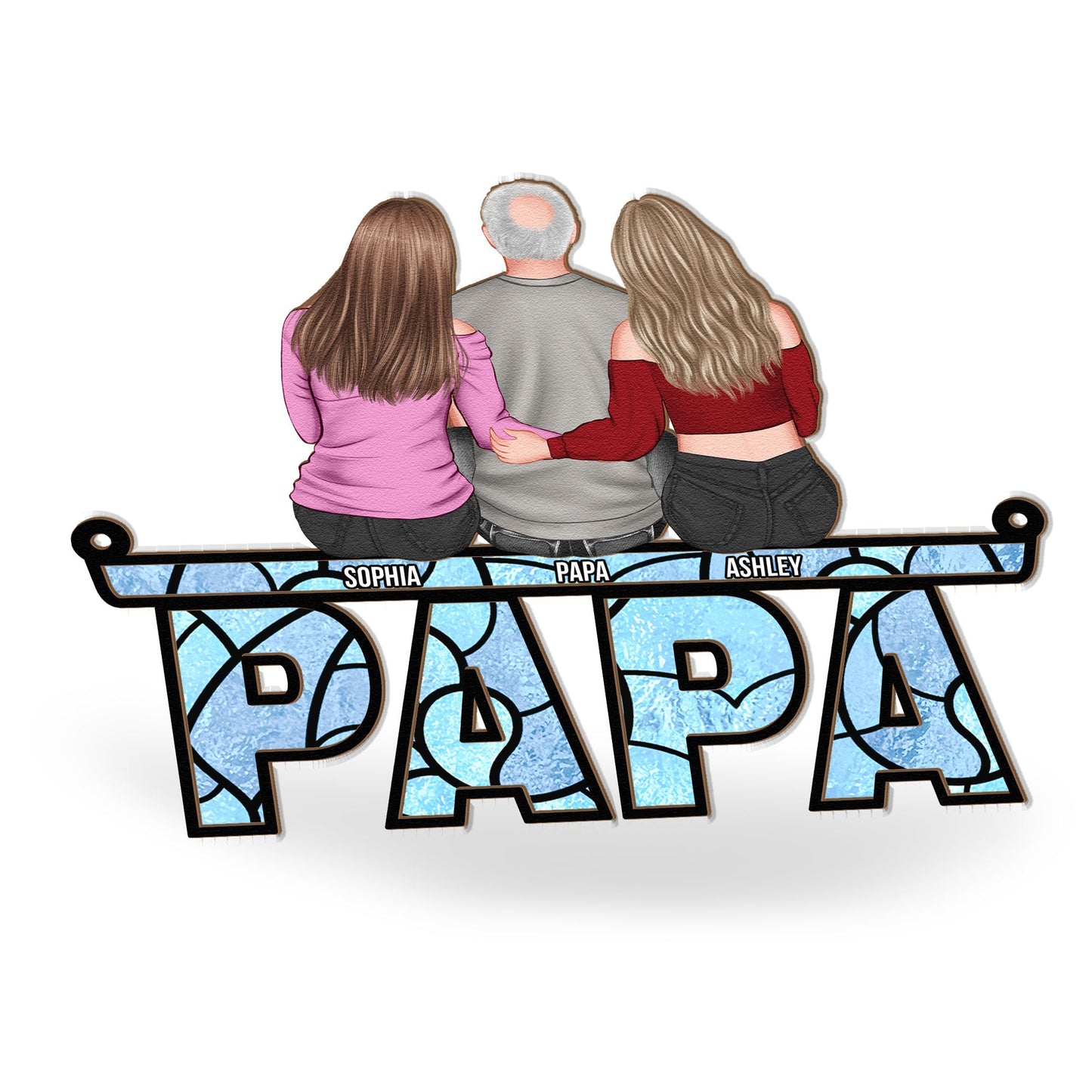 Dad & His Children - Personalized Window Hanging Suncatcher Ornament