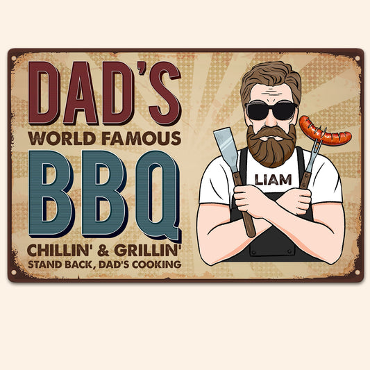 Dad's World Famous Bbq - Personalized Metal Sign