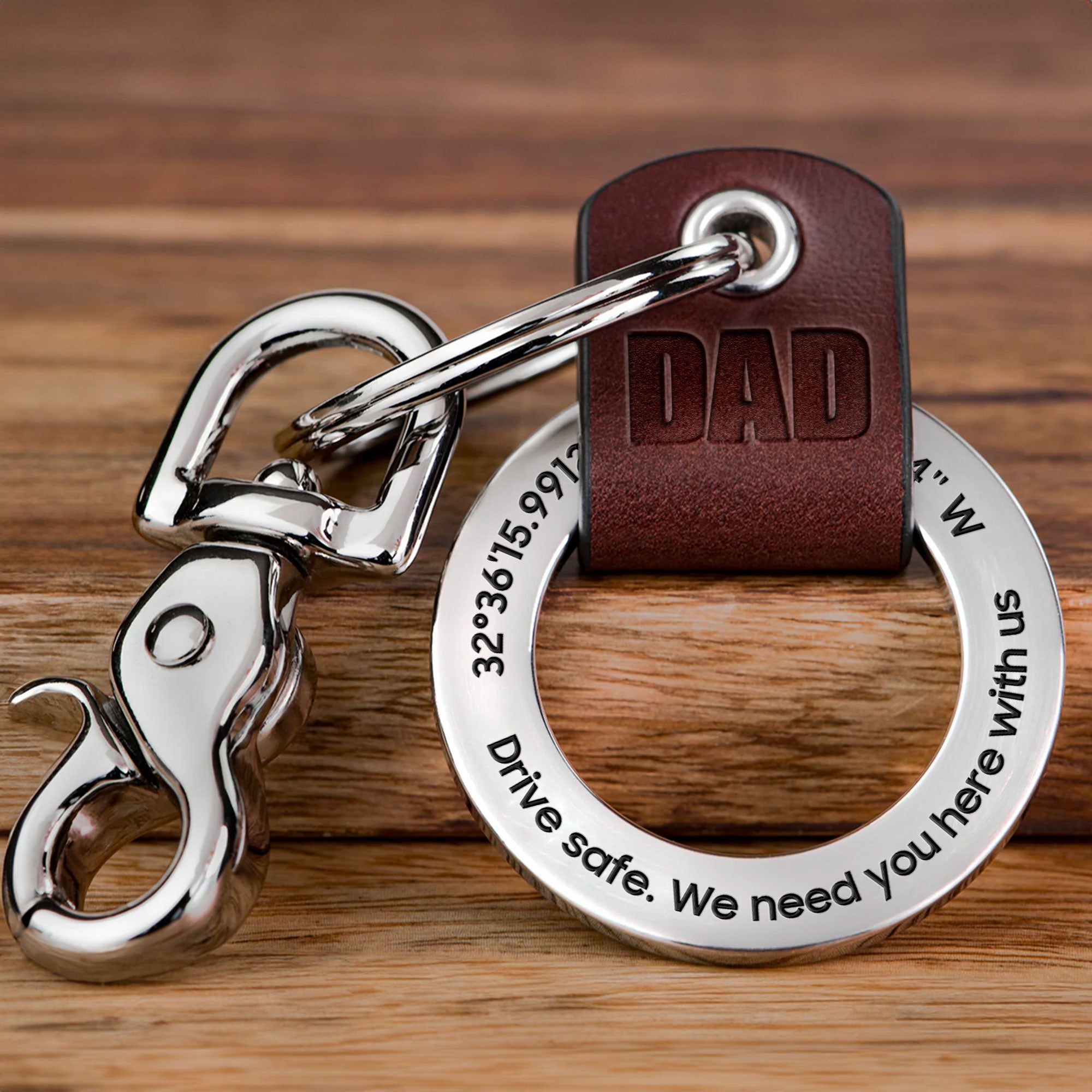 Dad, Drive Safe - Personalized Coordinates Keychain
