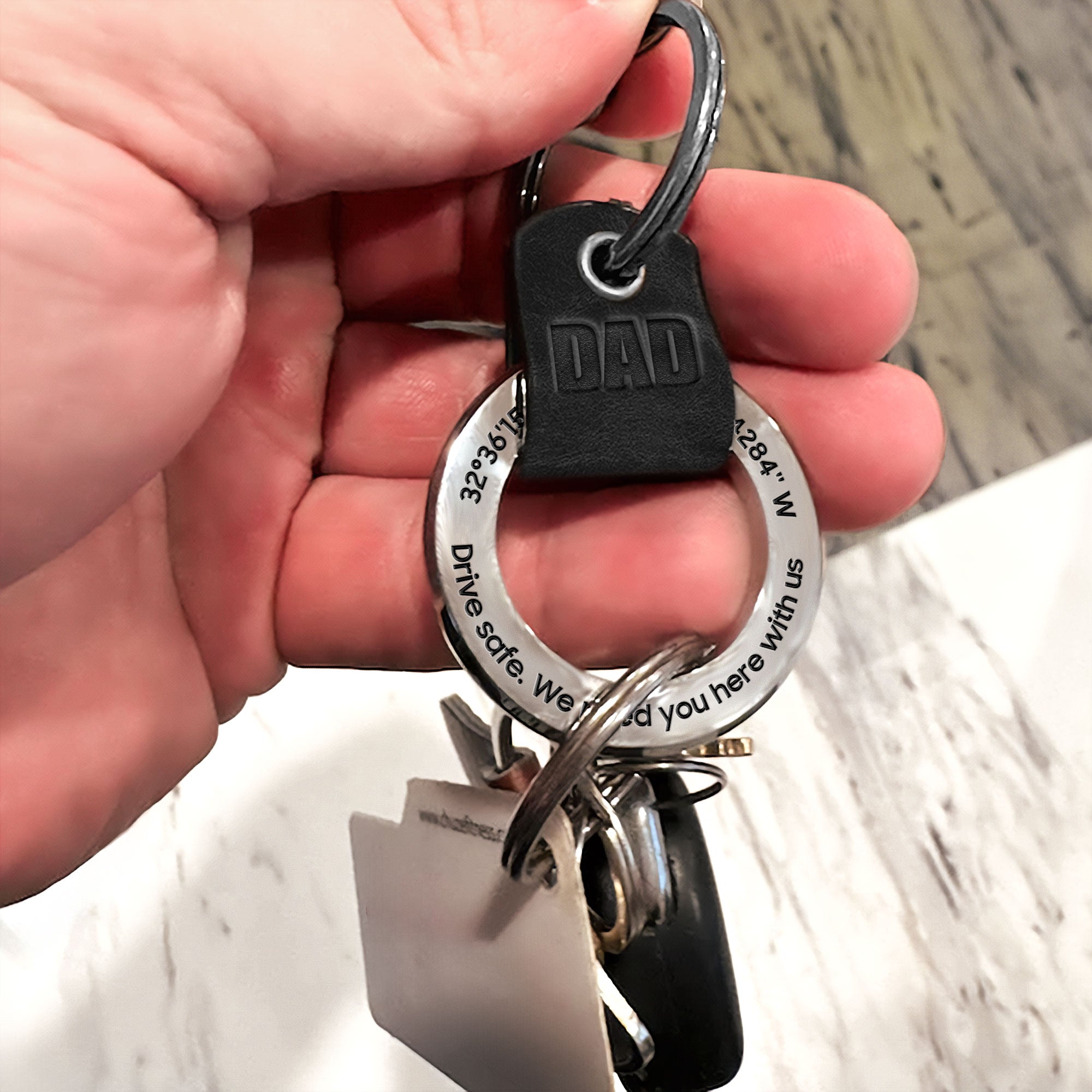Dad, Drive Safe - Personalized Coordinates Keychain