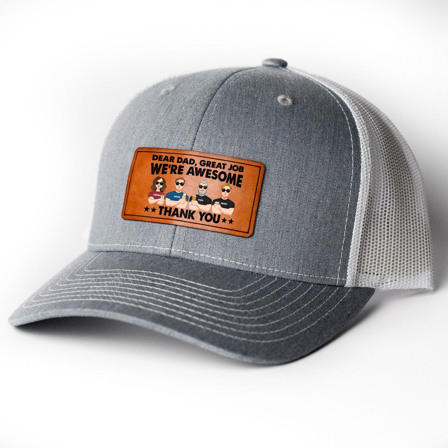 Dad, Great Job We're Awesome - Personalized Leather Patch Hat