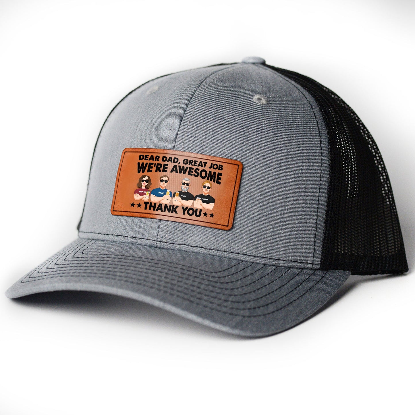 Dad, Great Job We're Awesome - Personalized Leather Patch Hat