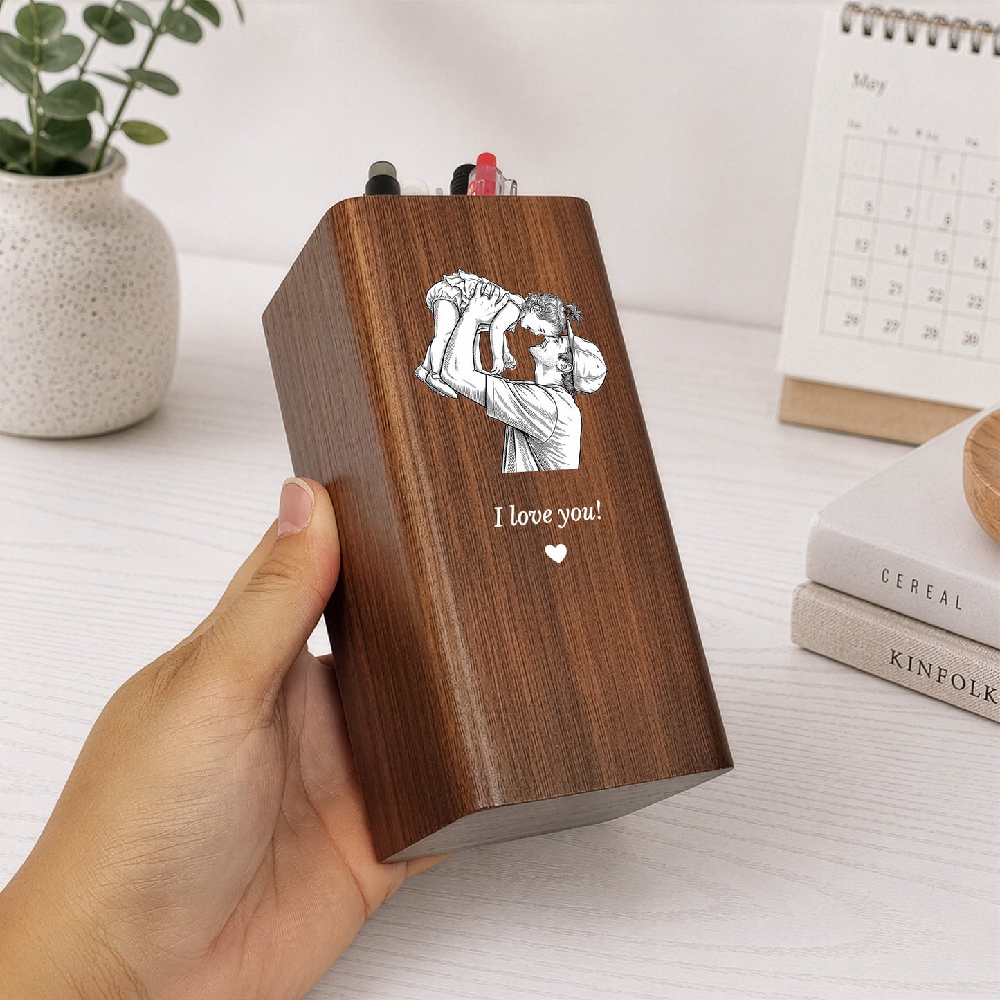Dad-Custom-Photo-Sketch-Line-Art-Fathers-Day-Gift-For-Him-Personalized-Pen-Holder-With-Clock-3