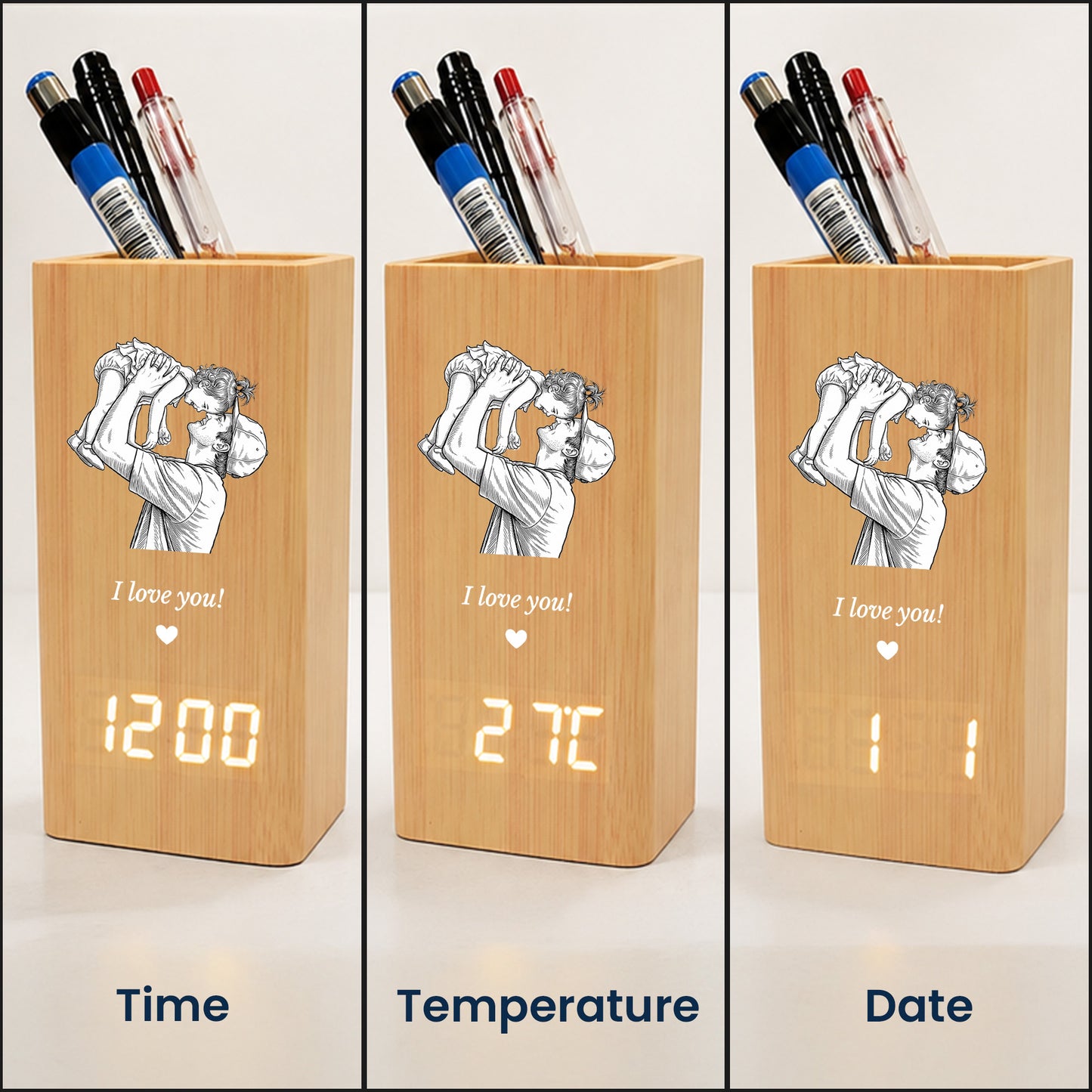 Dad-Custom-Photo-Sketch-Line-Art-Fathers-Day-Gift-For-Him-Personalized-Pen-Holder-With-Clock-4