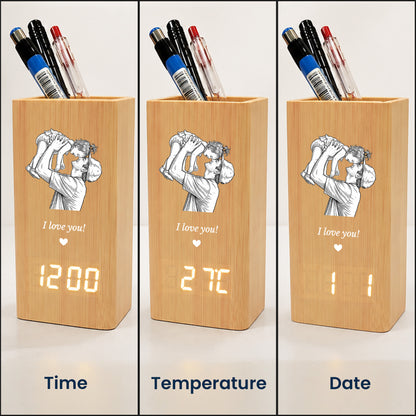 Dad-Custom-Photo-Sketch-Line-Art-Fathers-Day-Gift-For-Him-Personalized-Pen-Holder-With-Clock-4
