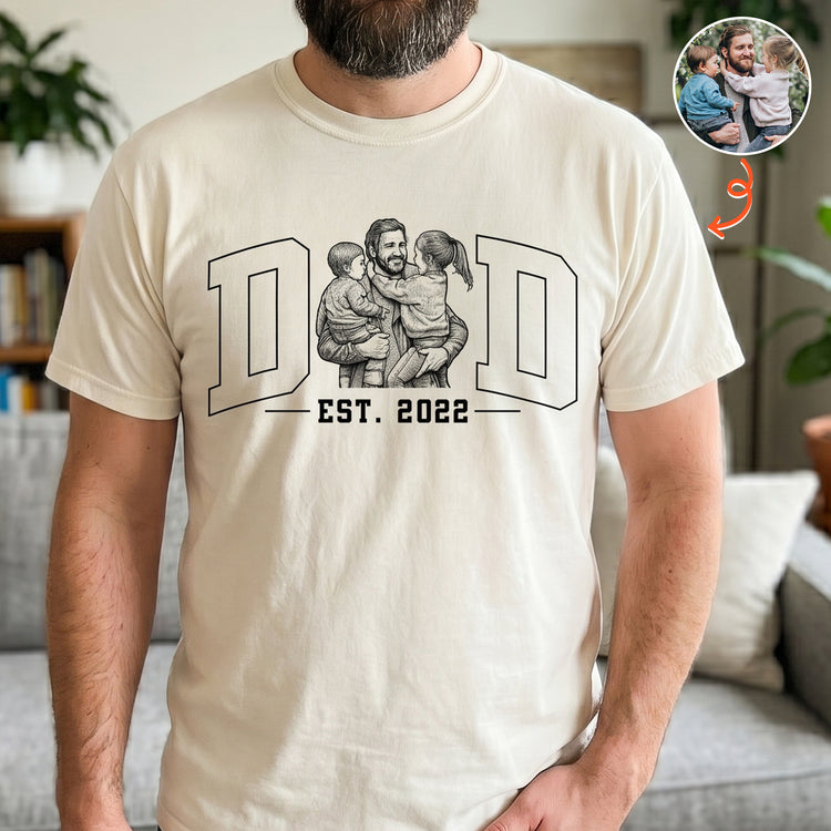 Dad-Custom-Photo-Sketch-Line-Art-Fathers-Day-Gift-For-Husband-Dad-Personalized-Shirrt-1