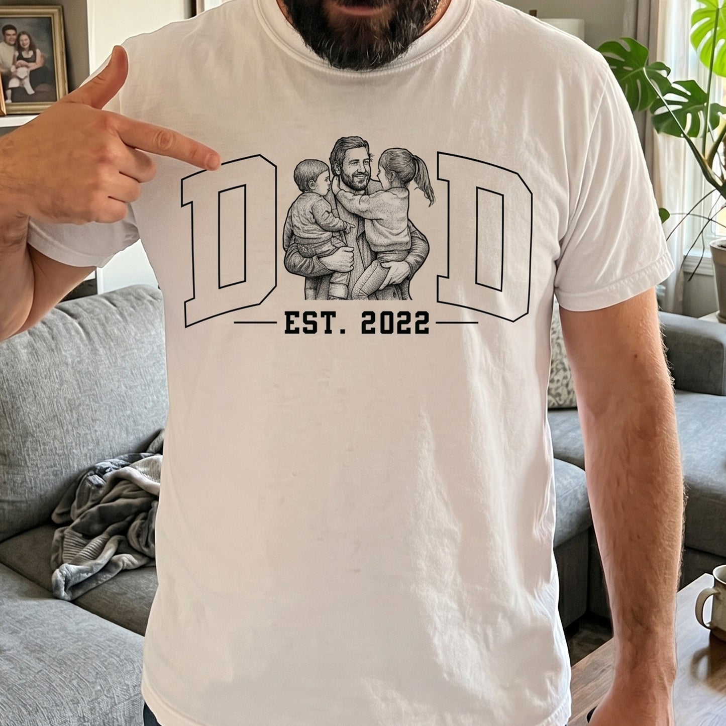 Dad-Custom-Photo-Sketch-Line-Art-Fathers-Day-Gift-For-Husband-Dad-Personalized-Shirrt-2