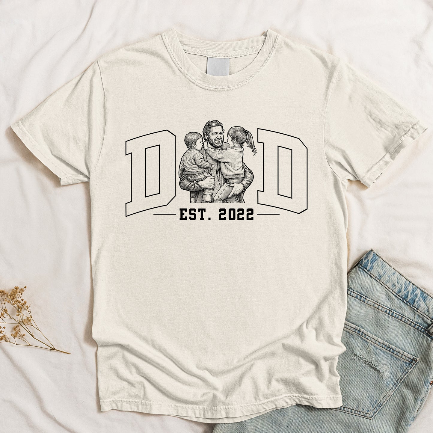Dad-Custom-Photo-Sketch-Line-Art-Fathers-Day-Gift-For-Husband-Dad-Personalized-Shirrt-3