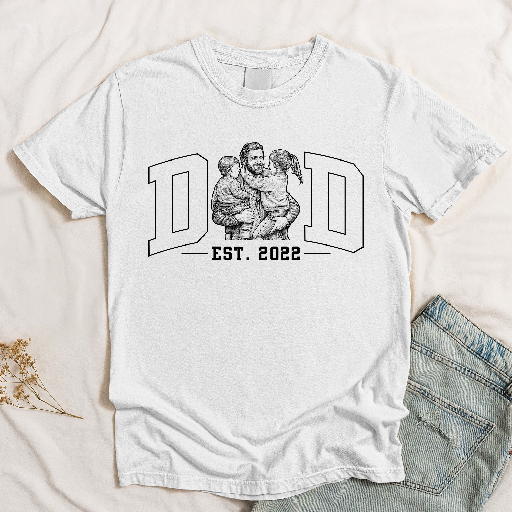 Dad-Custom-Photo-Sketch-Line-Art-Fathers-Day-Gift-For-Husband-Dad-Personalized-Shirrt-4