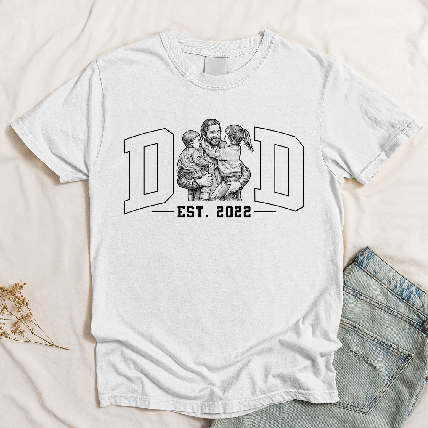 Dad-Custom-Photo-Sketch-Line-Art-Fathers-Day-Gift-For-Husband-Dad-Personalized-Shirrt-4
