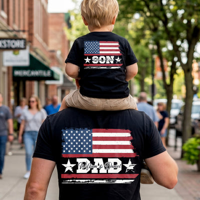 Dad & Daughter, Son - Fist Bump USA Flag Design - Personalized Shirt
