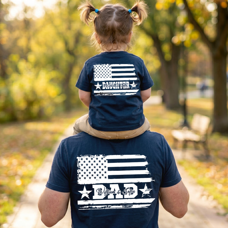 Dad-&-Daughter,-Son-Fist-Bump-USA-Flag-Design-Personalized-Shirt-3